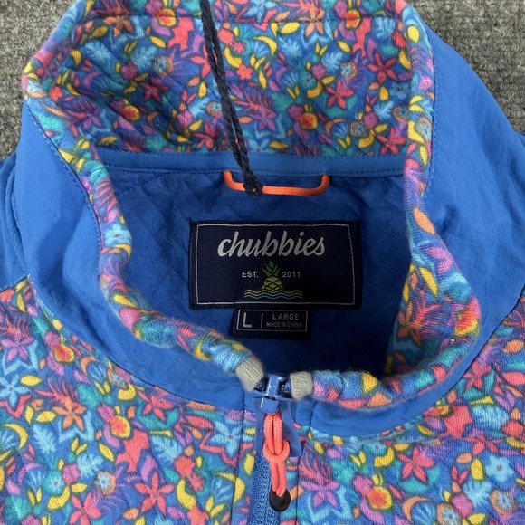 Chubbies Sweatshirt Mens Large Blue Tee Spade Quilted 1/4 Zip Floral Tropical - Picture 3 of 9